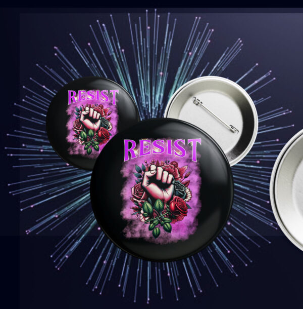 Resist Fist Floral Button