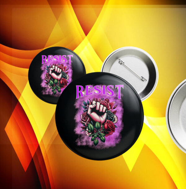 Resist Fist Floral Button