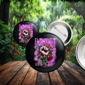 Resist Fist Floral Button